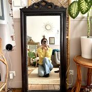 Large antique wooden mirror with sculpted pediment in boho style 118x57cm