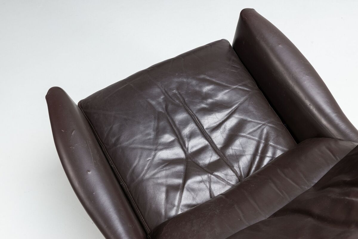 Pair of Durlet lounge chairs brown leather Belgium 1960