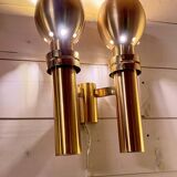 Three Large Scandinavian Brass Sconces, Mid Century