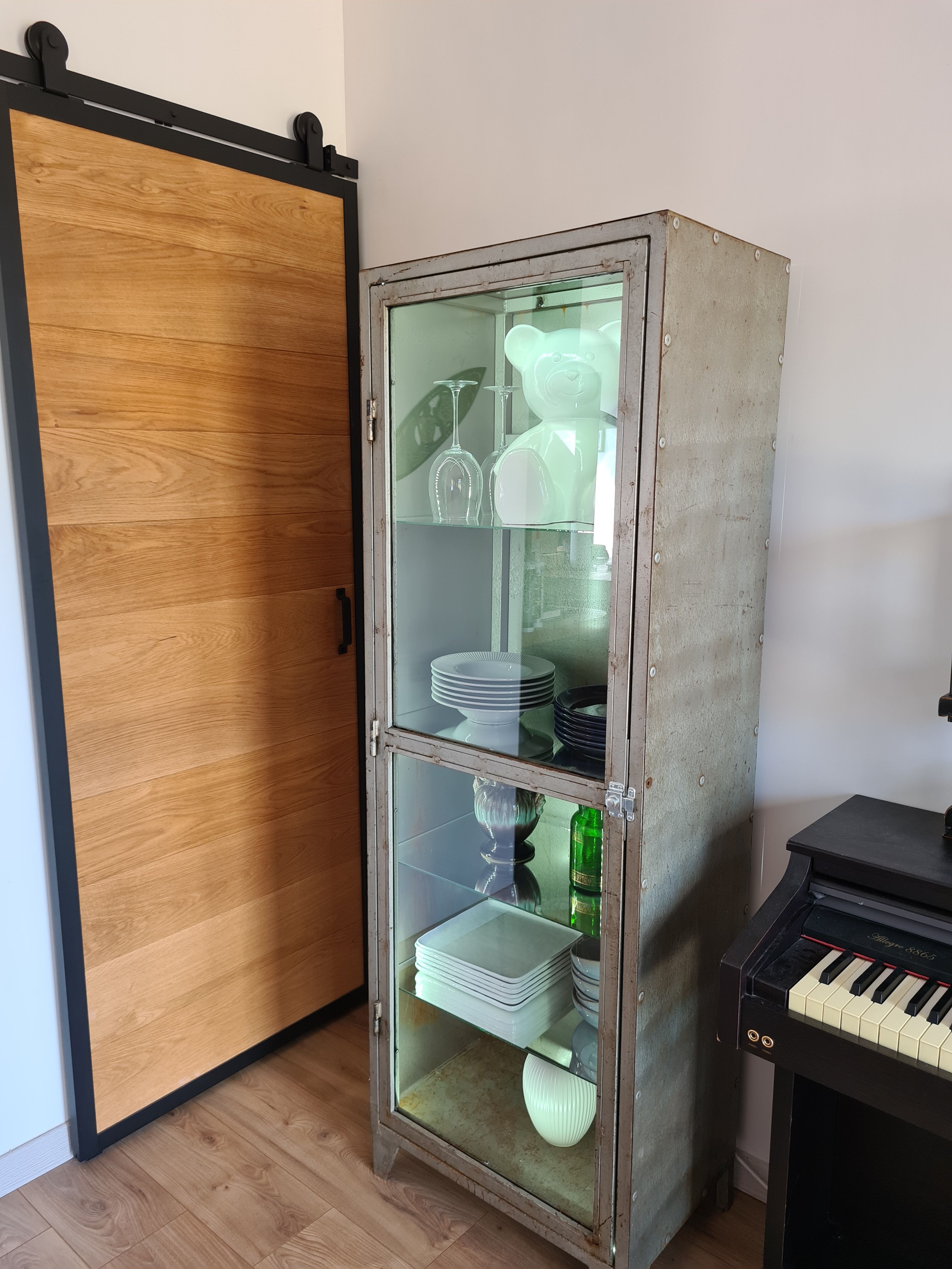 Vintage industrial showcase with LED interior lighting