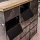 Cabinet with 15 Roneo clamshell lockers and oak tray 1950s