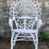Emmanuelle Peacock white rattan armchair 1970
