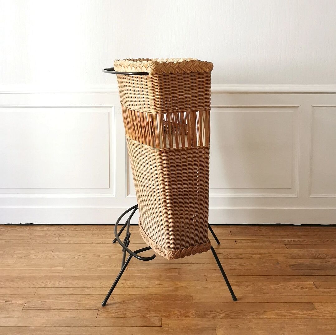 Bar and its 2 rattan stools, 1950