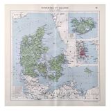 Carte ancienne Danemark Islande Scandinavie 43x43cm de 1950
