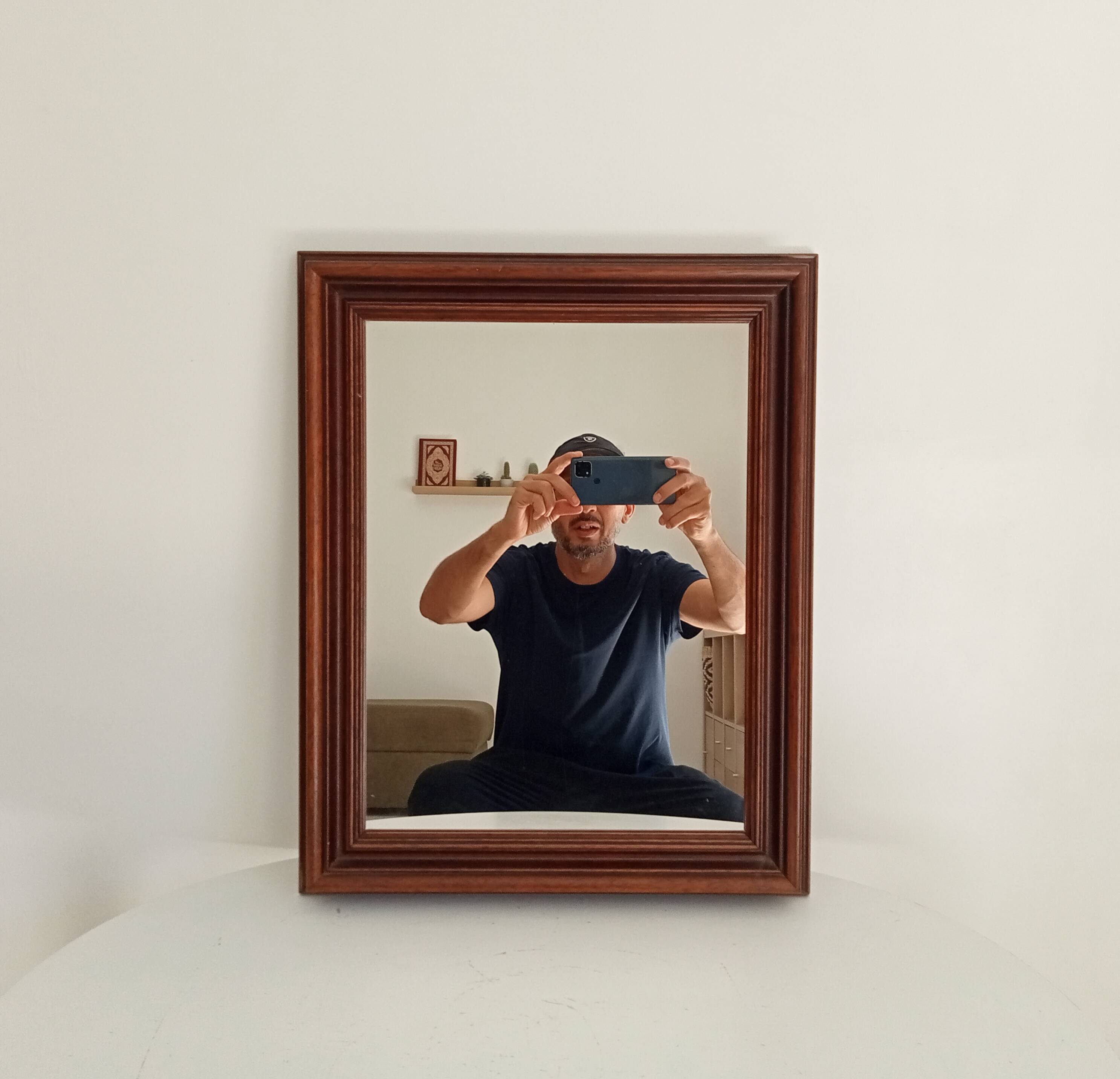 Miroir vintage en bois massif, années 60-70