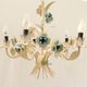 Vintage chandelier bouquet of blue flowers 5 candles in painted sheet metal.