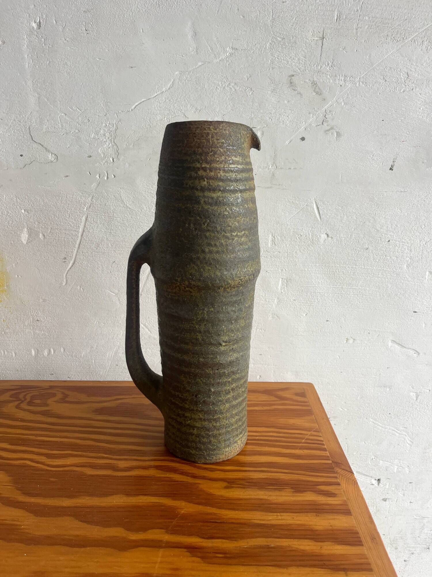 Ash-grey Stoneware Pitcher, Brutalist 1960s Studio Pottery Vase from Oostende Belgium