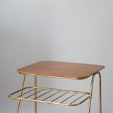 Small brass side table with a teak top, 1960.