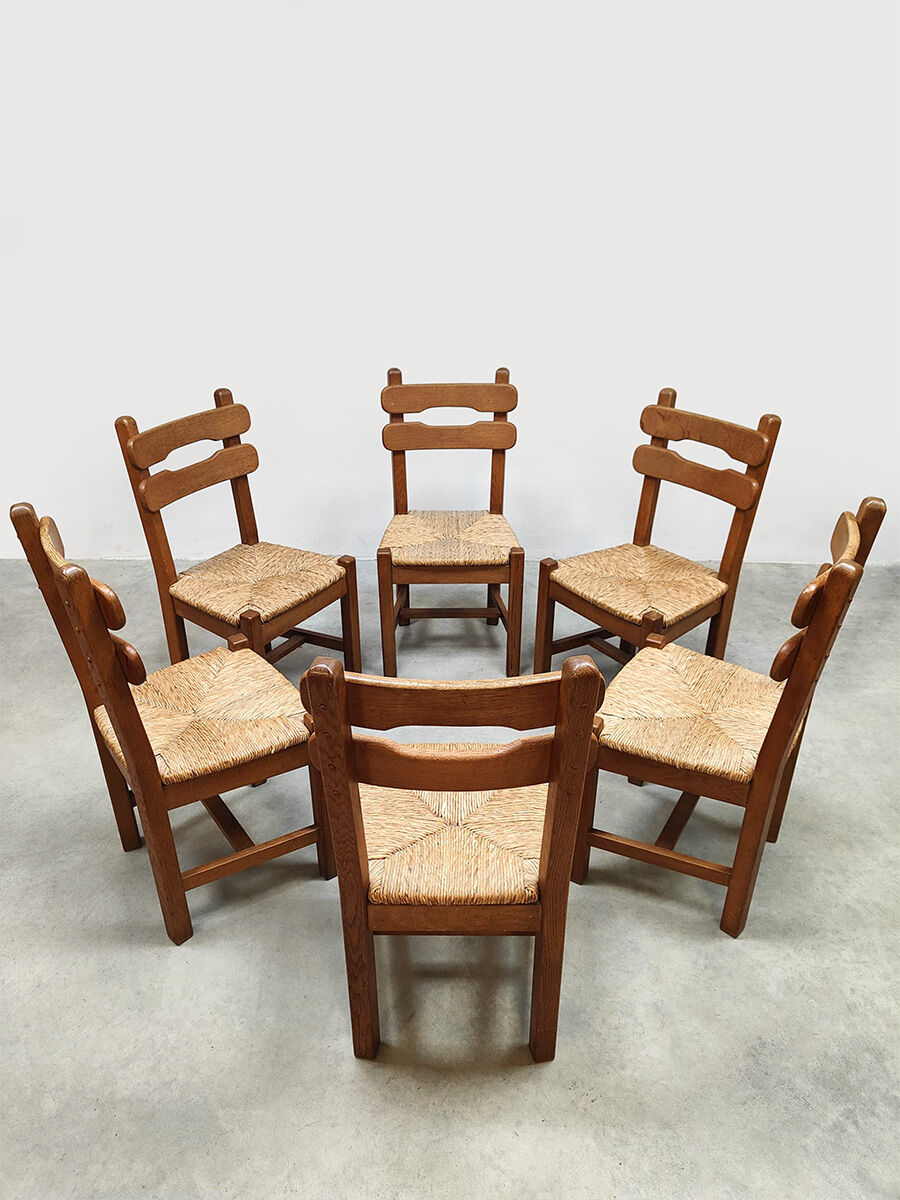 Brutalist rush dining chairs vintage 1970