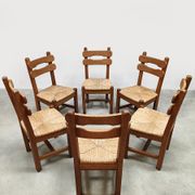 Chaises de salle à manger brutalistes en jonc vintage 1970