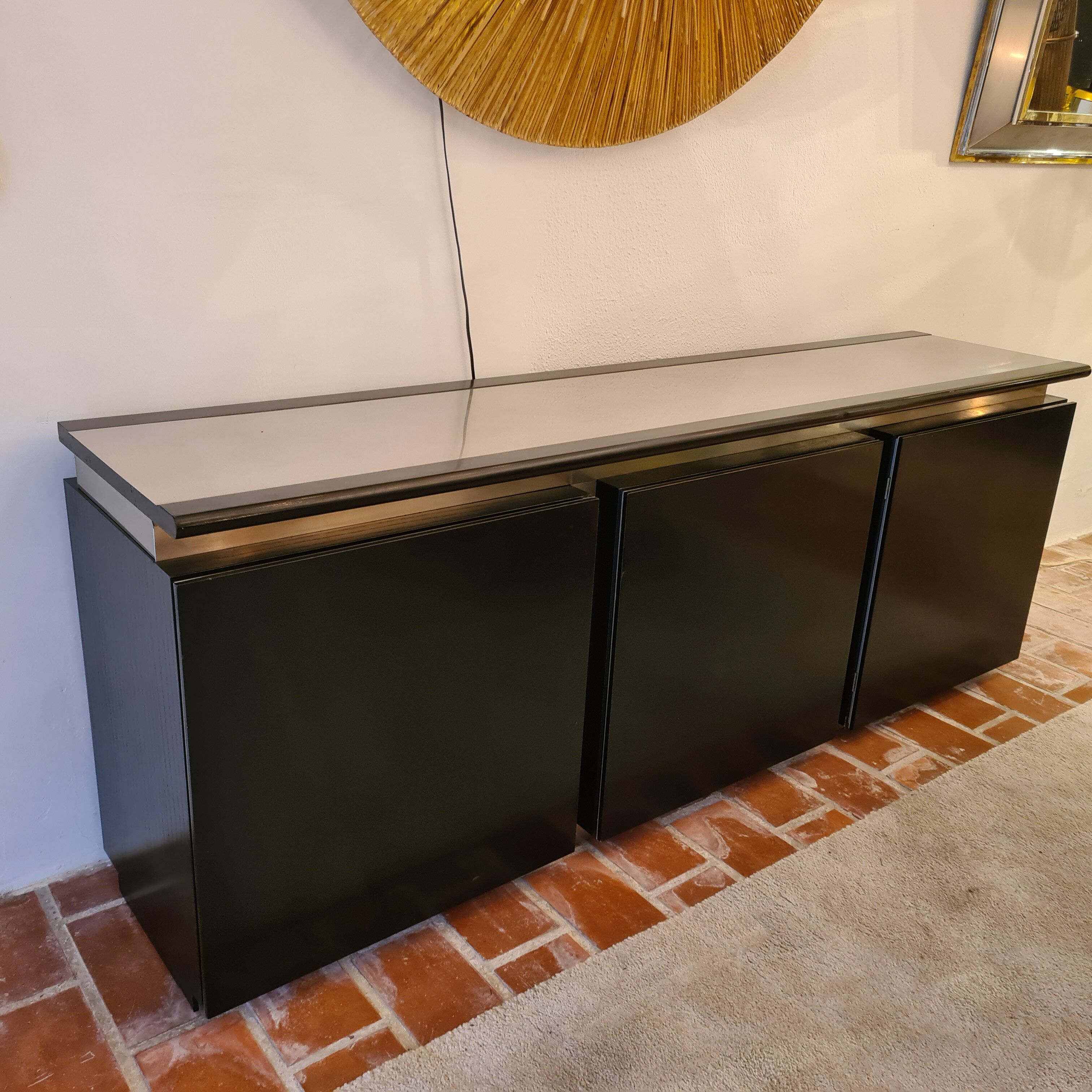 Blackened wood and chrome