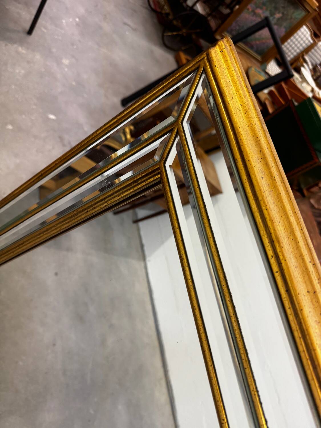 Deknudt Mirror Large Format with Triple Frame in Gold Wood Art Deco