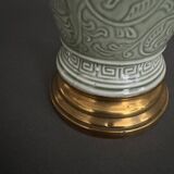 Lampe Napoléon III en céladon vert sur une base en laiton
