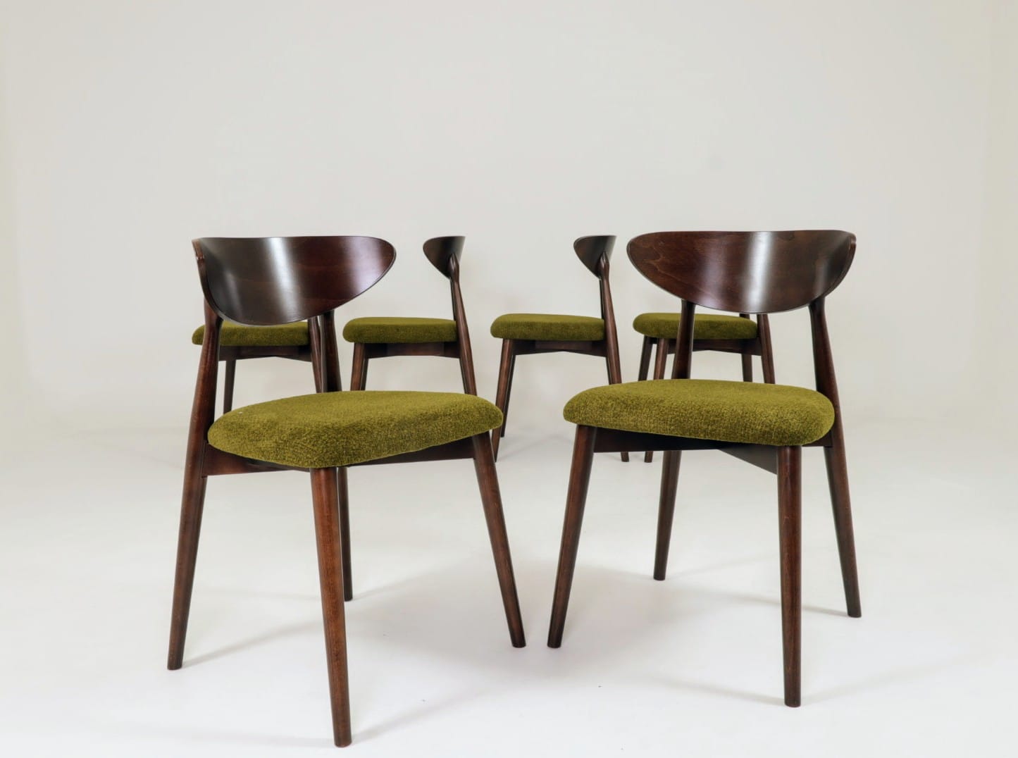 Ensemble de 6 chaises de salle à manger, revêtement vert herbe noyer foncé