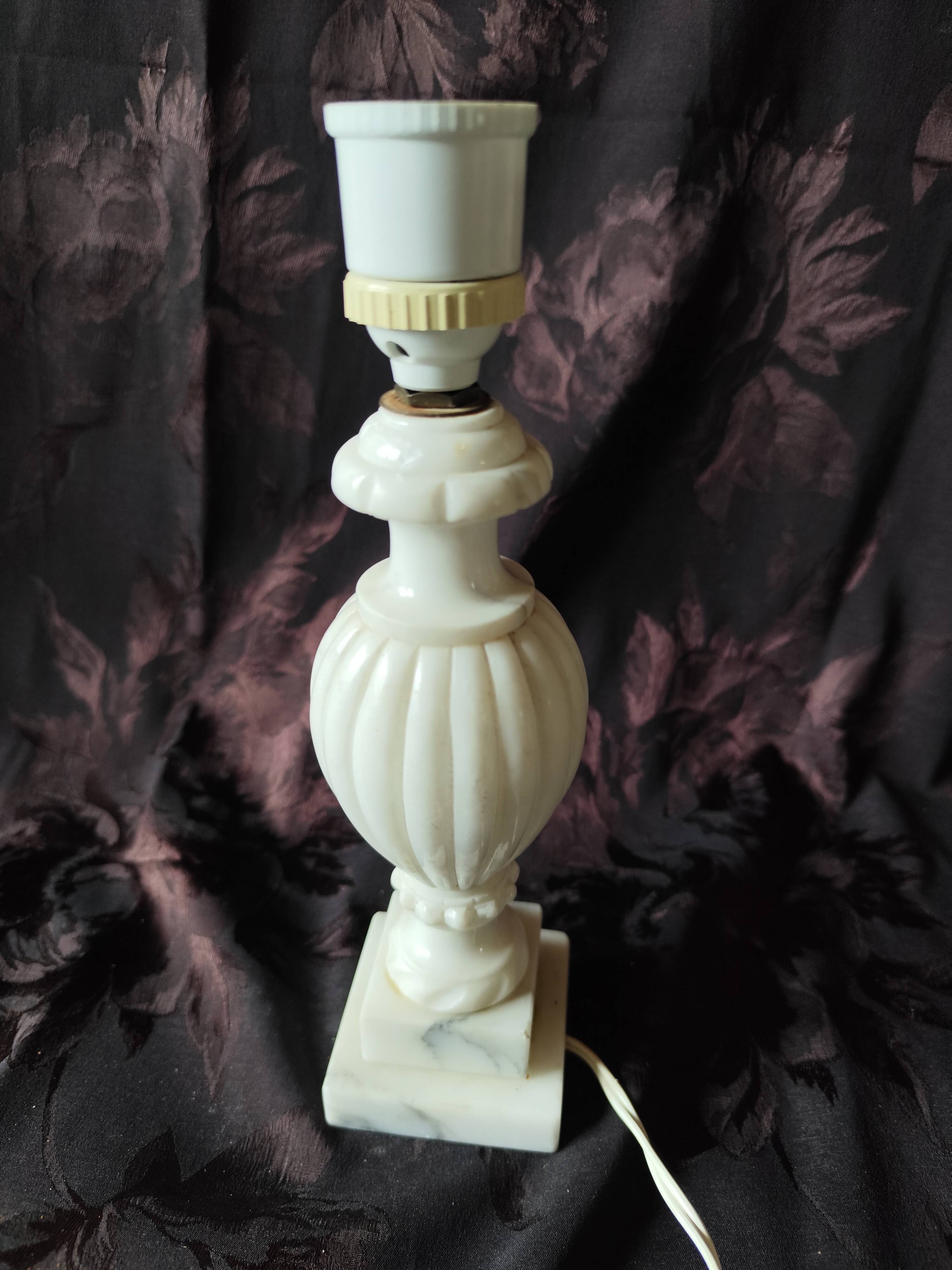 Twisted marble lamp base - white stone urn