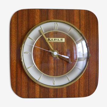 Clock in mahogany formica, metal, wood, glass, in its original box - Brand KIPLE - 70s