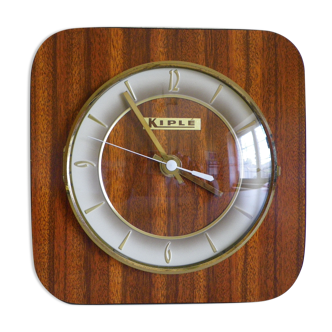 Clock in mahogany formica, metal, wood, glass, in its original box - Brand KIPLE - 70s