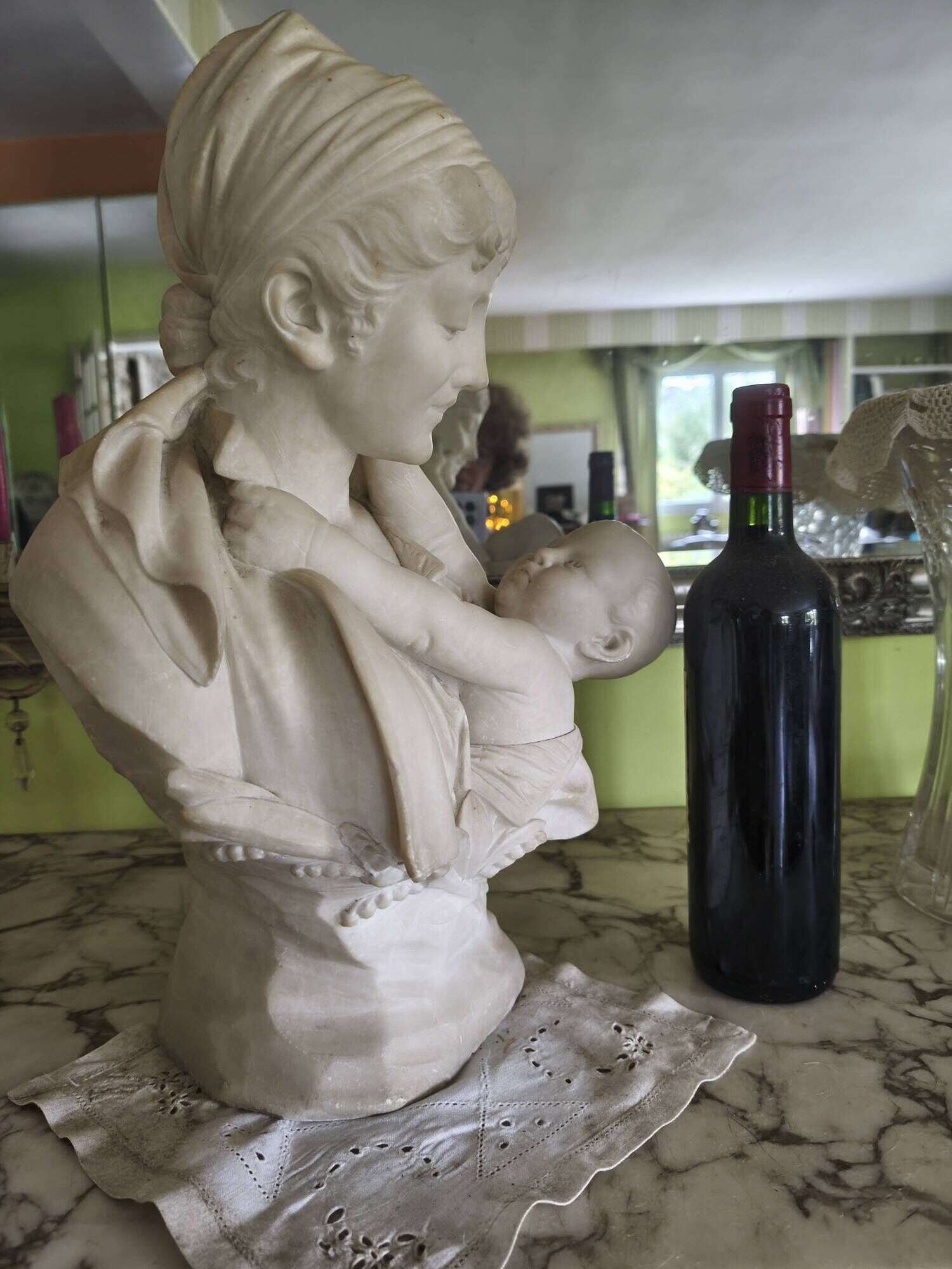 Alabaster bust of a woman and child, 19th century, H Saul Fanfani.