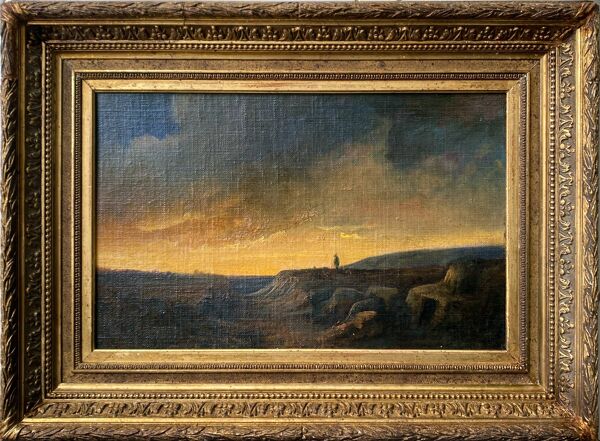 Tableau XIX° Romantique ''Berger solitaire au crépuscule'' HST/P + cadre