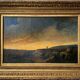 19th Century Romantic Painting "Solitary Shepherd at Dusk" Oil on Canvas + Frame