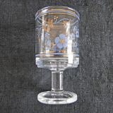 5 old glasses on foot floral decoration blue and gold vintage crystal?