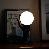 Hand lamp ceramic black globe glass opaline white vintage