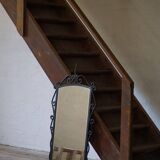 French mid-century brutalist wall mirror in wrought iron, made in the 1950s.