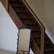 French mid-century brutalist wall mirror in wrought iron, made in the 1950s.