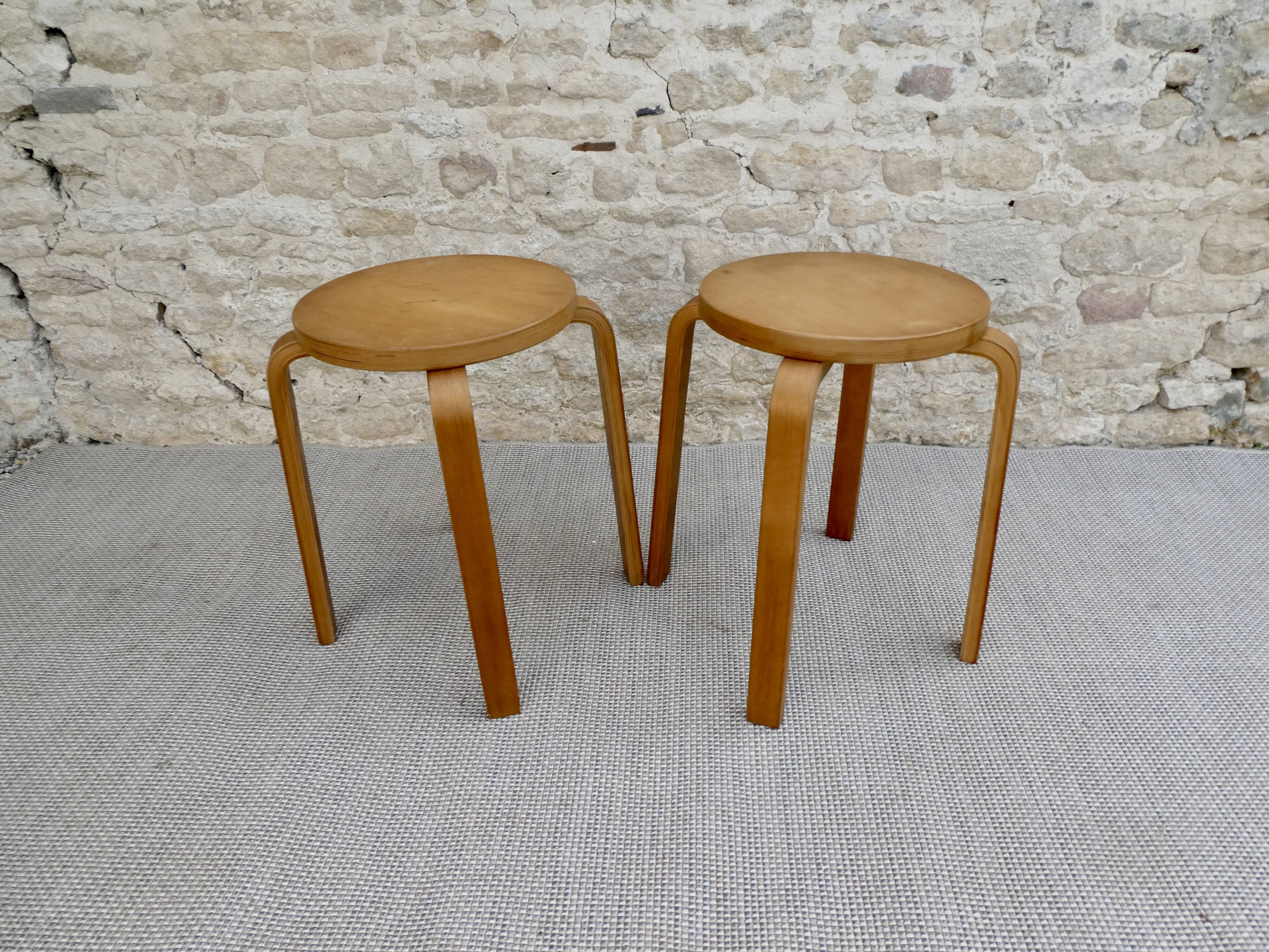 Pair of light wooden stools, 60s