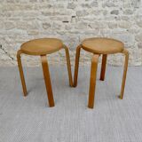 Pair of light wooden stools, 60s