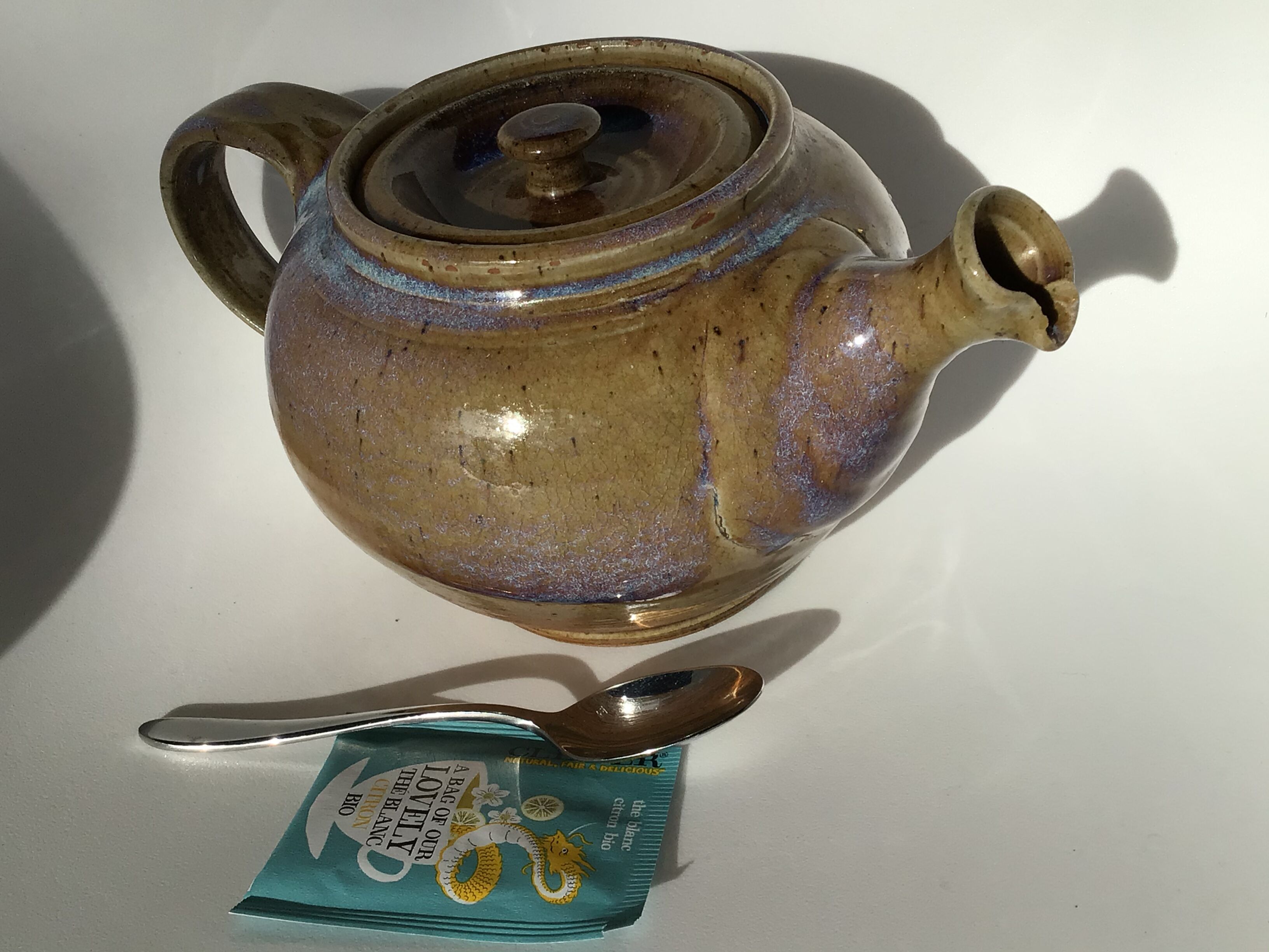 La Borne iridescent blue sandstone teapot signed