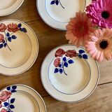 Set of 6 vintage deep plates, Rose Rouge model, by HBCM