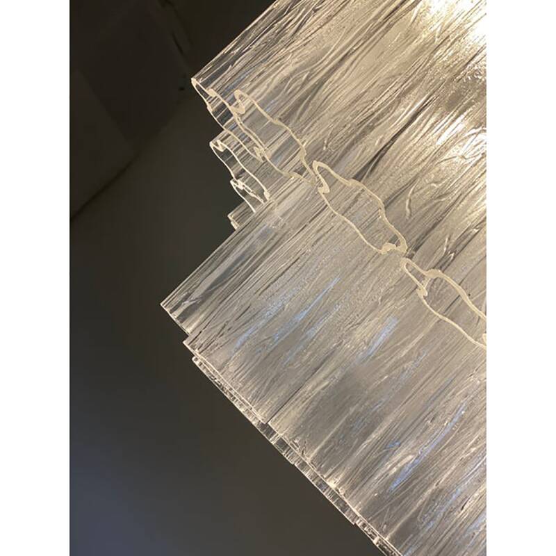 Plafonnier "Tronchi" contemporain transparent en verre de Murano de style Venini carré Spoutnik