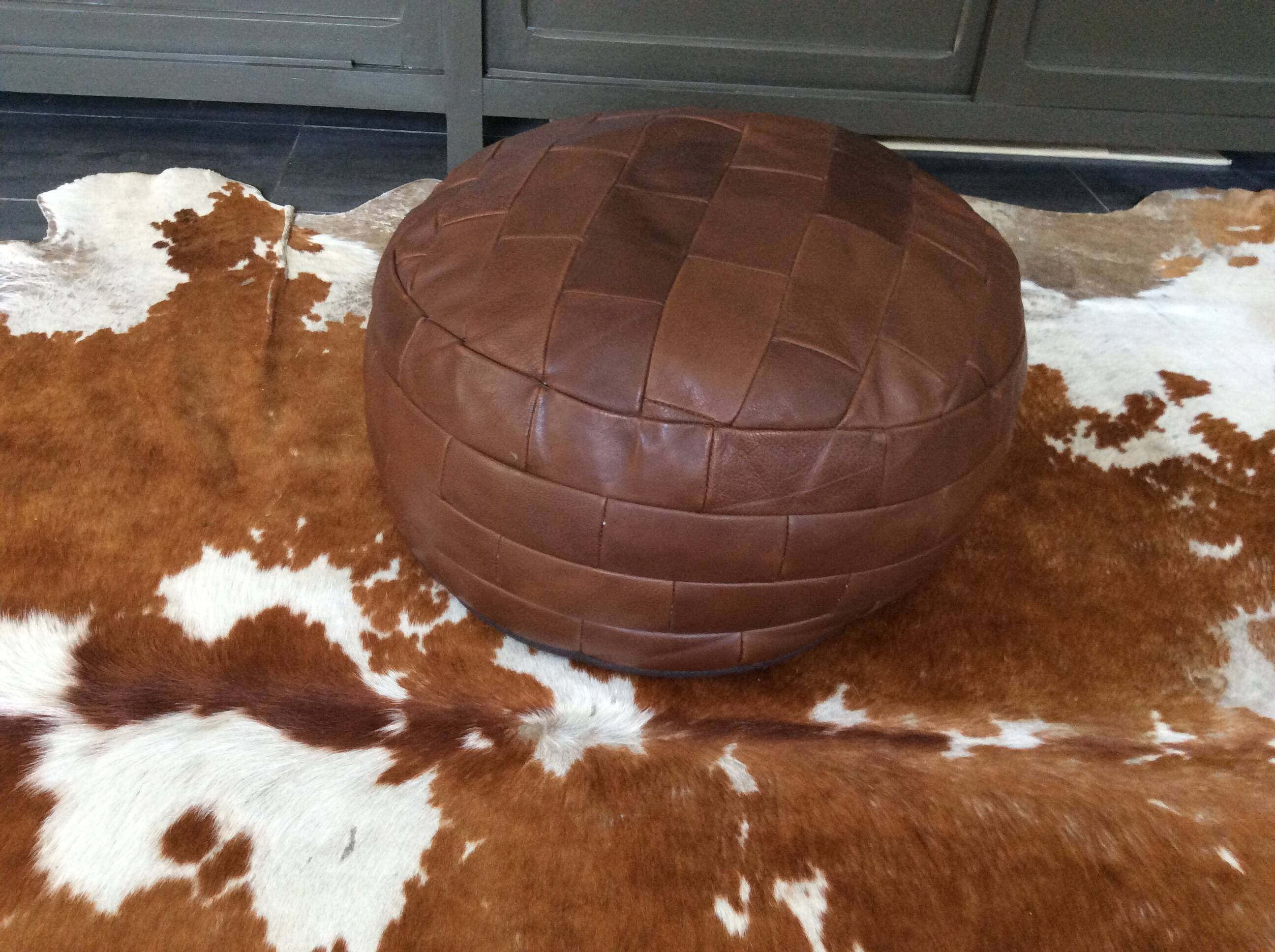 Pouf en cuir patchwork