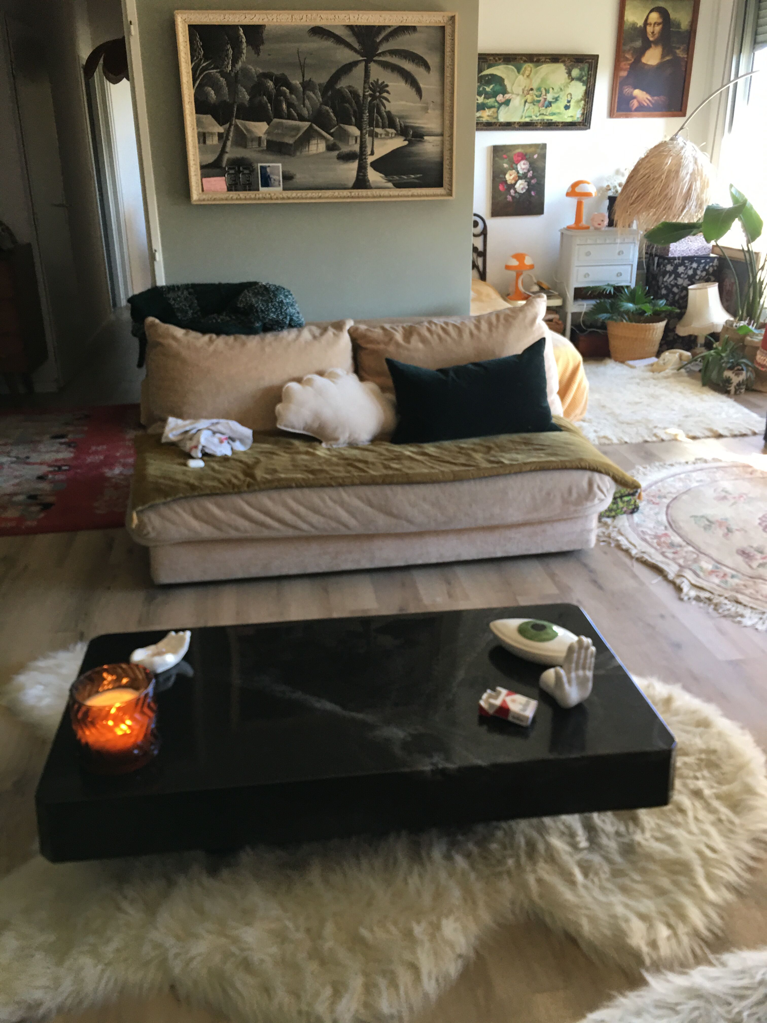 Coffee table 70s black marble effect
