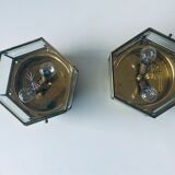 Art Deco hexagonal ceiling light in brass and glass