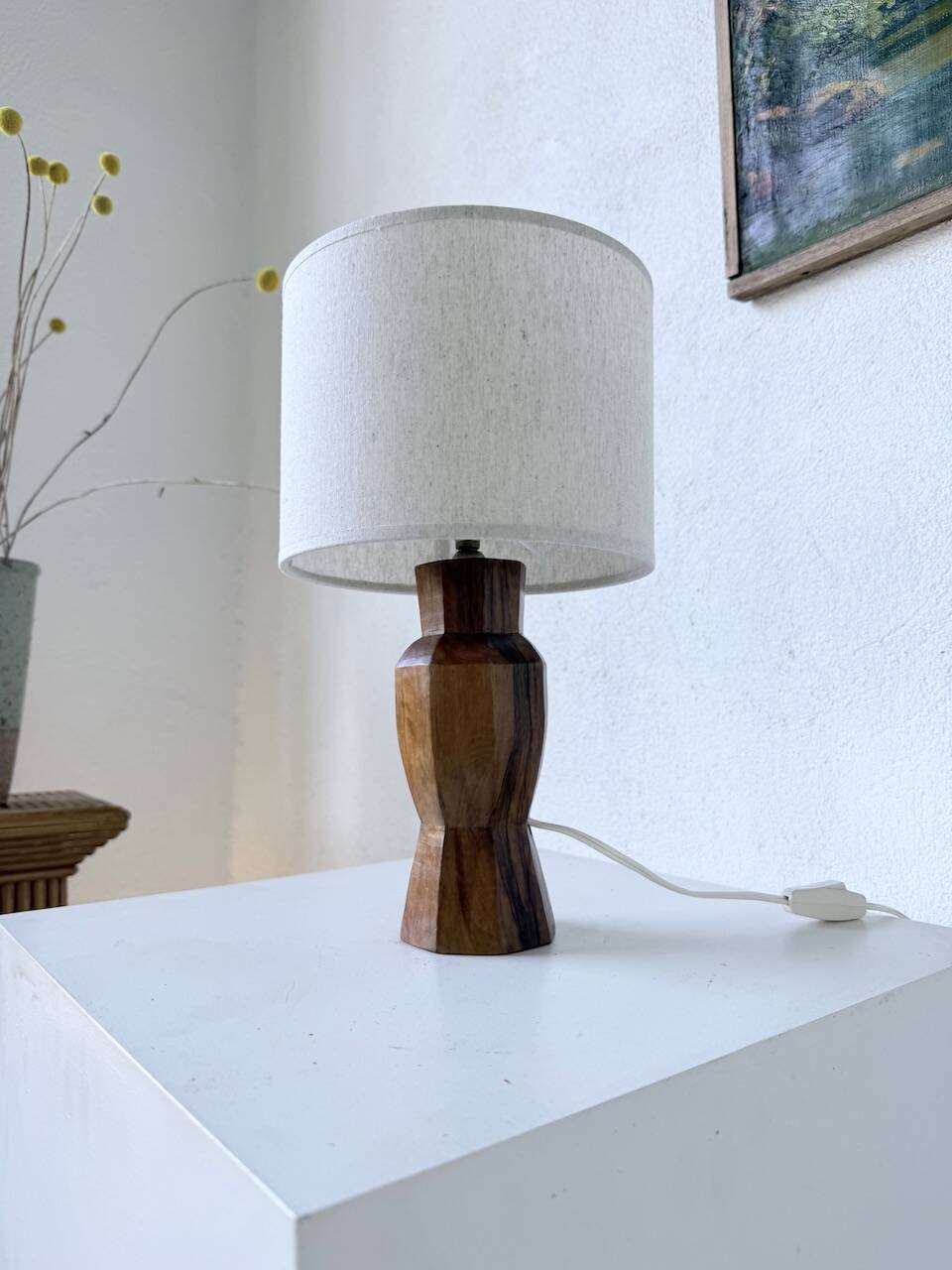 Brutalist walnut table lamp 1950