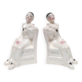 Pair of earthenware bookends Pierrot made in Holland 1970