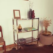 Bookcase furniture gilded and smoked glass vintage 70s Rochebobois