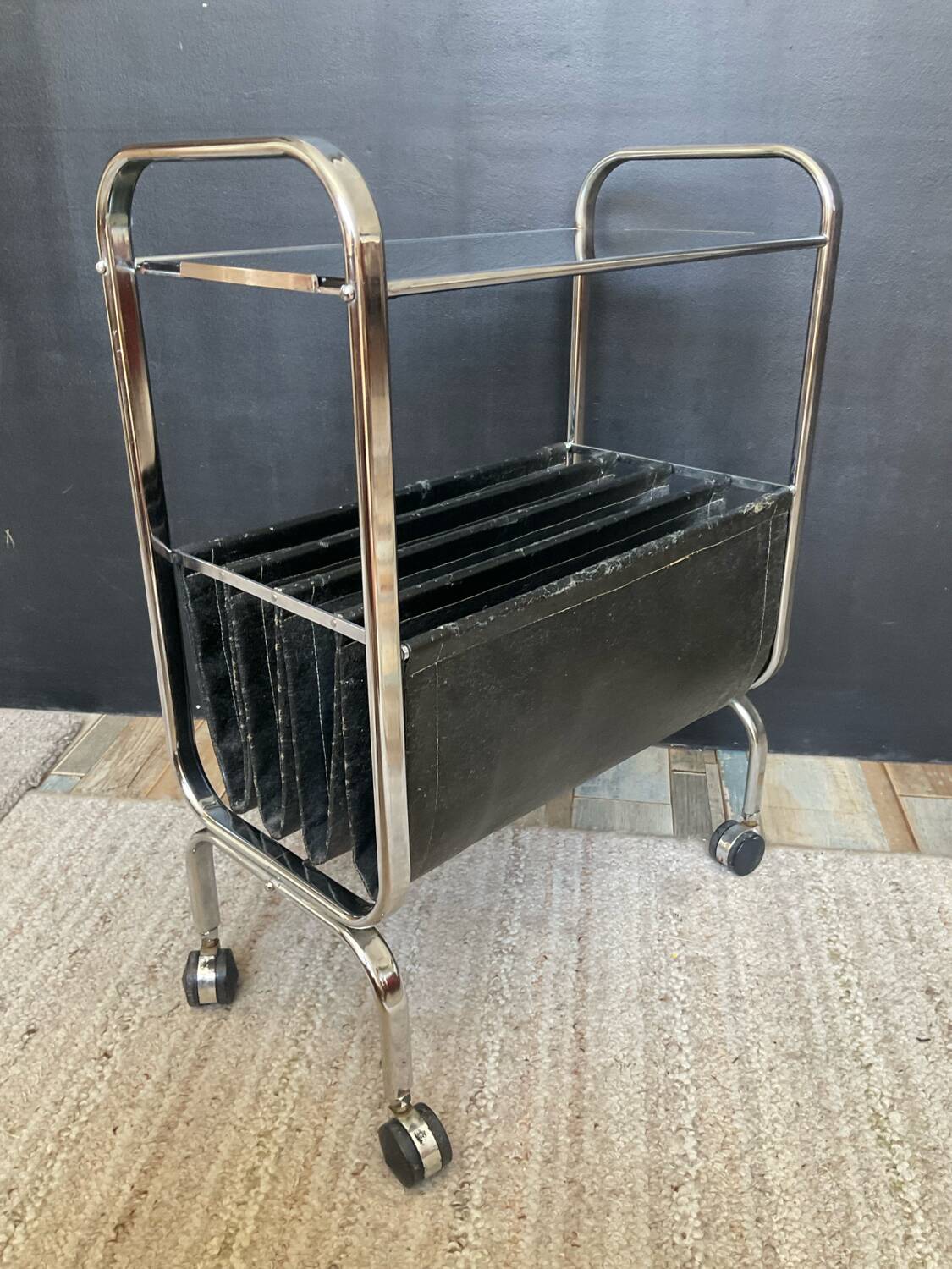 Vintage side table with magazine rack from the 70s
