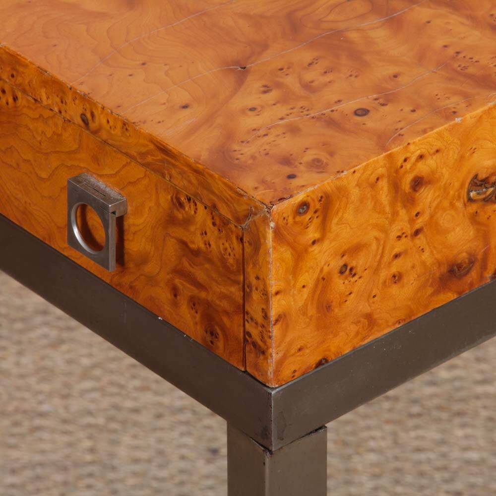 Table à jeu en loupe de bois par Guy Lefevre pour Maison Jansen, 1970