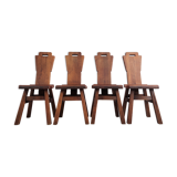 Ensemble de 4 chaises à manger en chêne brutaliste belge.