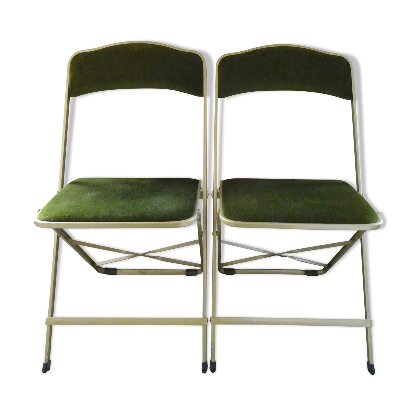 Paire de chaises pliantes en velours vert kaki