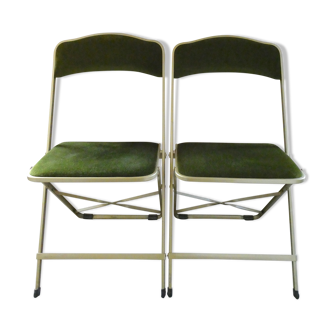 Pair of folding chairs in green khaki velvet