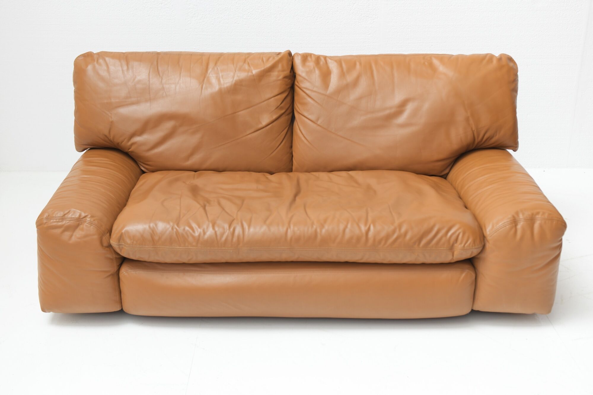 Bengodi vintage cognac leather sofas design Cini Boeri for arflex italy