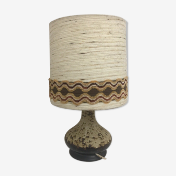 Lampe vintage en céramique flammé et abat jour en laine cira  1970s