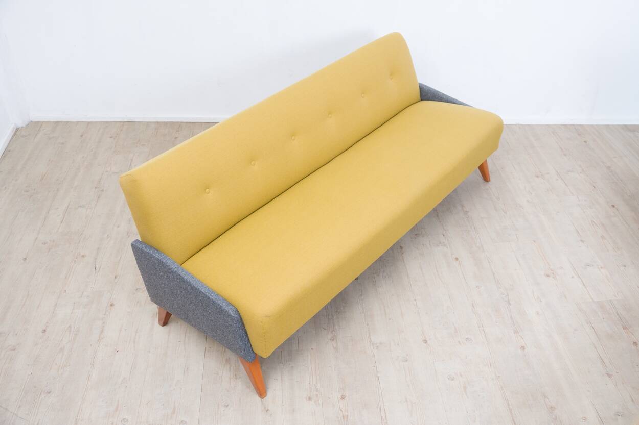 1950s streamline design sofa bed – Light yellow & grey mottled
