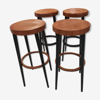Suite of 4 stools from bar bistrot baumann vintage 1960s