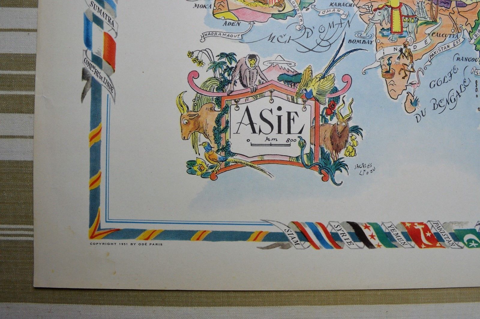 Illustrated map of Asia of Jacques Liozu world map