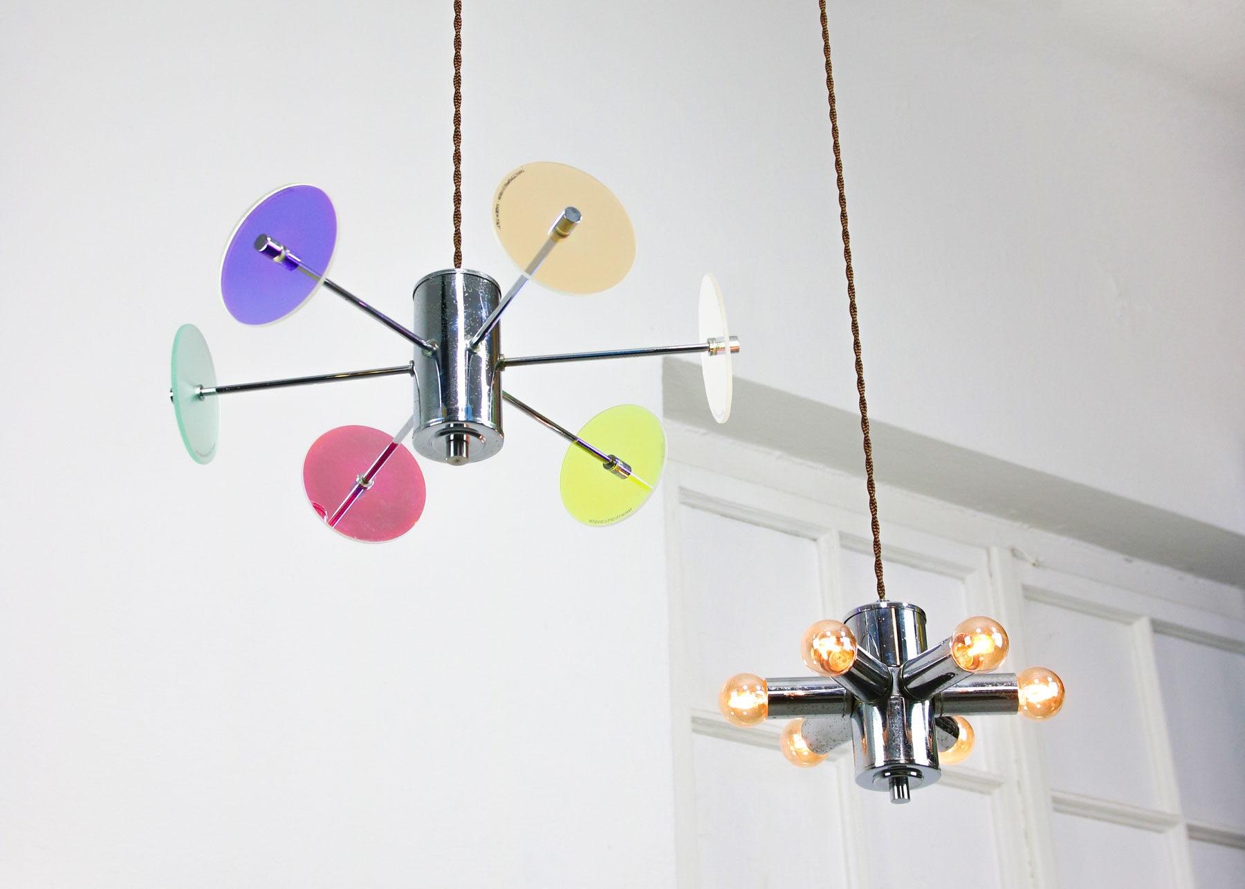 Vintage Italian Chrome Lamp Duo, 70s